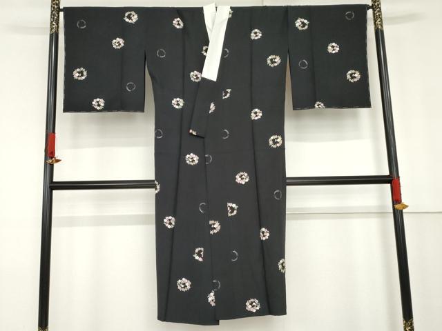 平和屋着物●長襦袢　無双仕立て　花丸文　黒地　正絹　逸品　未使用　AABG0307cs