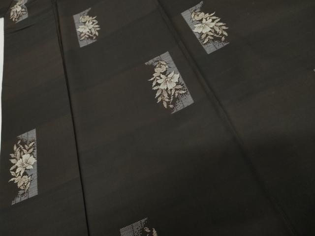 平和屋着物●本場大島紬　地空き　カタス9マルキ　枝花文　黒地　正絹　逸品　AABG0315cs1