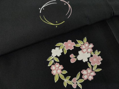 平和屋着物●長襦袢　無双仕立て　花丸文　黒地　正絹　逸品　未使用　AABG0307cs