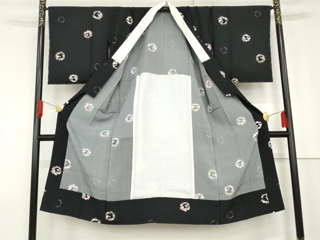 平和屋着物●長襦袢　無双仕立て　花丸文　黒地　正絹　逸品　未使用　AABG0307cs