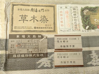 平和屋着物●都喜ヱ門 本場大島紬 白大島 草木染 手織り カタス7マルキ 総絣 花を結ぶ 証紙付き藤絹織物謹製 正絹 逸品 未使用 AABG0314cs