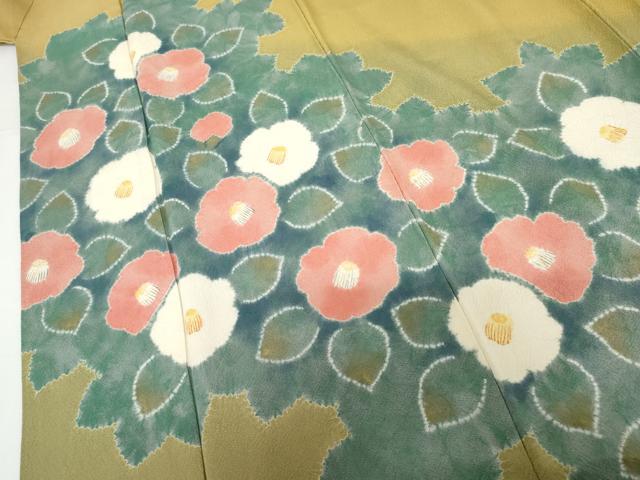 平和屋着物●絞り染師 清鈴 訪問着 絞り 草花文 椿 暈し染め 金彩 正絹 逸品 AABG0313cs