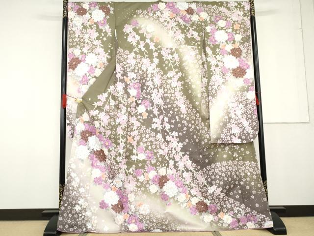 平和屋着物●H・L（アッシュエル） HENRI-LUC CHAPUIS 振袖 枝垂れ花文 暈し染め 洗える着物 未使用 AABG0344cs