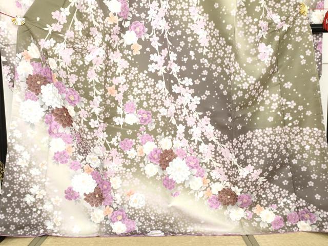 平和屋着物●H・L（アッシュエル） HENRI-LUC CHAPUIS 振袖 枝垂れ花文 暈し染め 洗える着物 未使用 AABG0344cs