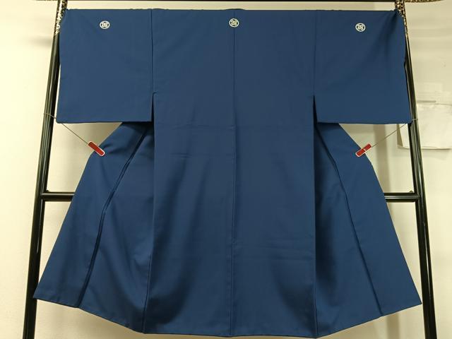平和屋着物●男性　色紋付　紺青色　洗える着物　CABC9825vp