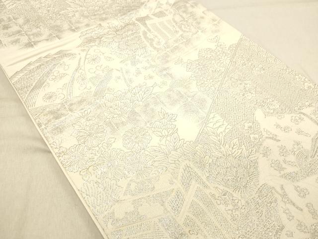 平和屋着物◎両面 六通柄袋帯 九百紋織錦 風景花文 金銀糸 正絹 逸品 DABB9466ya