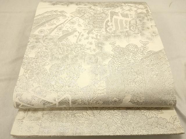 平和屋着物◎両面 六通柄袋帯 九百紋織錦 風景花文 金銀糸 正絹 逸品 DABB9466ya