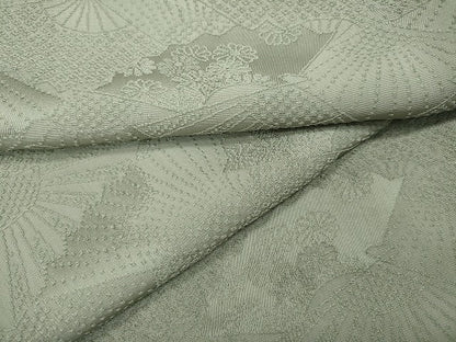 平和屋着物●上質な色無地　扇吉祥花地紋　柳鼠色　正絹　逸品　CABD0159ut