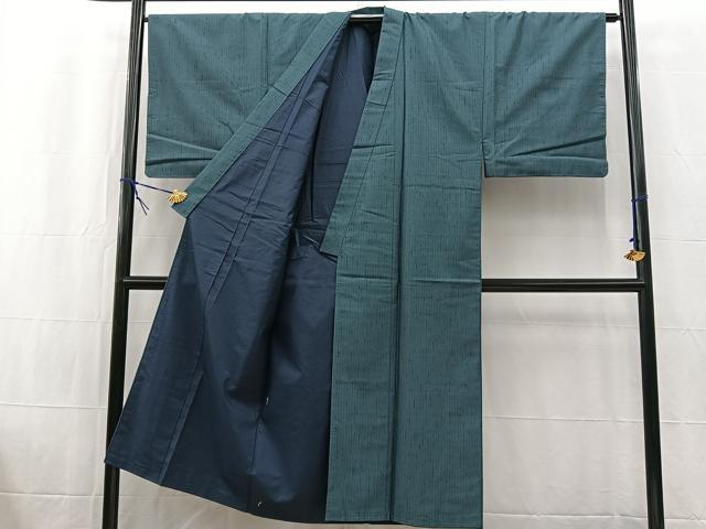 平和屋着物●男性　紬　アンサンブル　霞文　鉄御納戸色　正絹　逸品　未使用　BAAW2587yc