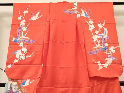 平和屋着物[]七五三　女の子　７歳　祝着　四つ身　立波飛鶴文　金彩　逸品　DABA3965ma