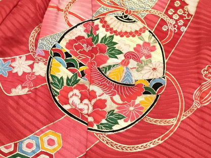 平和屋着物[]七五三　女の子　３歳　祝着　三つ身　長襦袢(袷)セット　熨斗　鞠仕覆花文　暈し染め　金銀彩　逸品　DABA3955ma
