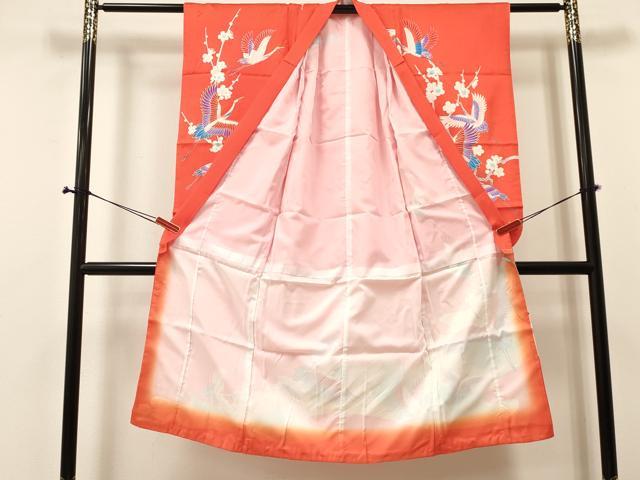 平和屋着物[]七五三　女の子　７歳　祝着　四つ身　立波飛鶴文　金彩　逸品　DABA3965ma