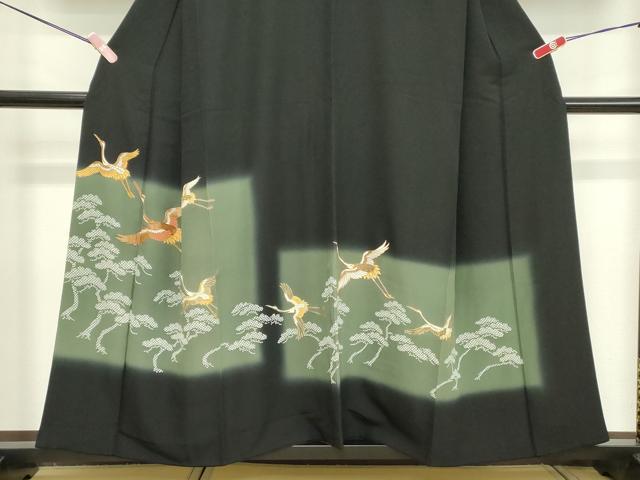 平和屋着物■豪華黒留袖　駒刺繍　飛鶴松文　暈し染め　金彩　正絹　逸品　DABC4683cd