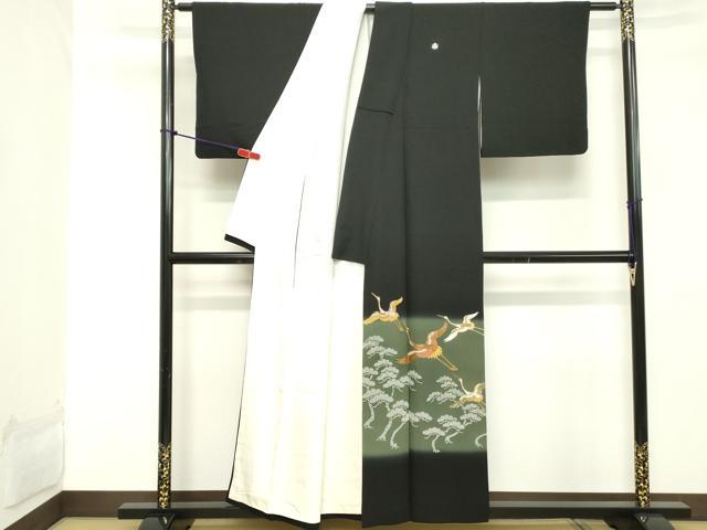 平和屋着物■豪華黒留袖　駒刺繍　飛鶴松文　暈し染め　金彩　正絹　逸品　DABC4683cd