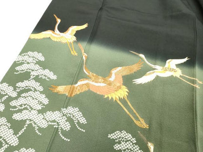 平和屋着物■豪華黒留袖　駒刺繍　飛鶴松文　暈し染め　金彩　正絹　逸品　DABC4683cd