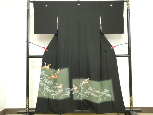 平和屋着物■豪華黒留袖　駒刺繍　飛鶴松文　暈し染め　金彩　正絹　逸品　DABC4683cd