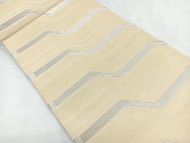 平和屋着物◎六通柄袋帯 幾何学文 銀糸 正絹 逸品 未使用 CABC1995nb