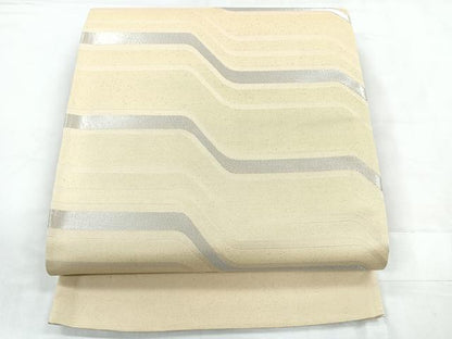 平和屋着物◎六通柄袋帯 幾何学文 銀糸 正絹 逸品 未使用 CABC1995nb