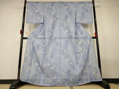 平和屋着物＊夏物　小紋　絽　草花文　洗える着物　AABF9495jd