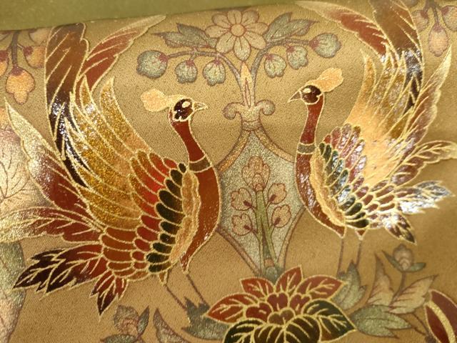 平和屋着物●訪問着　向かい鳳凰更紗花文　暈し染め　金彩　正絹　逸品　AABG0364cs 平和屋着物○訪問着 向かい鳳凰更紗花文 暈し染め 金彩 正絹