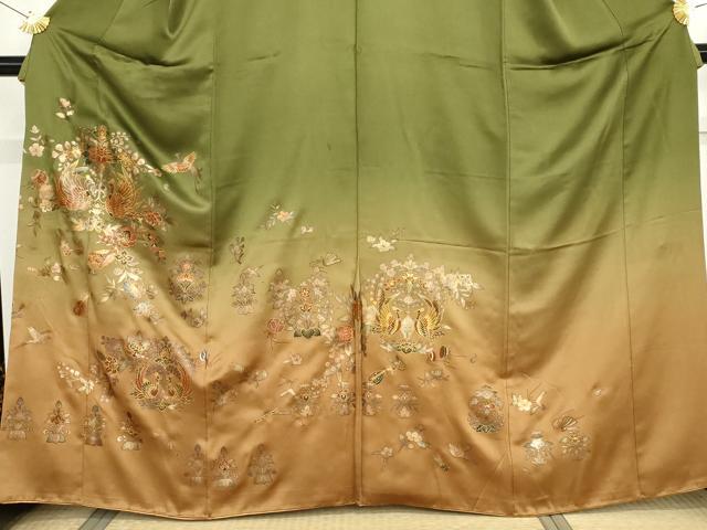 平和屋着物○訪問着 向かい鳳凰更紗花文 暈し染め 金彩 正絹