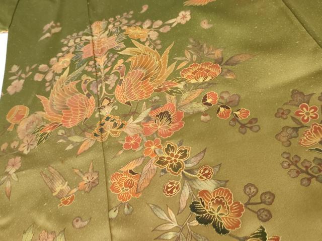 平和屋着物●訪問着　向かい鳳凰更紗花文　暈し染め　金彩　正絹　逸品　AABG0364cs 平和屋着物○訪問着 向かい鳳凰更紗花文 暈し染め 金彩 正絹