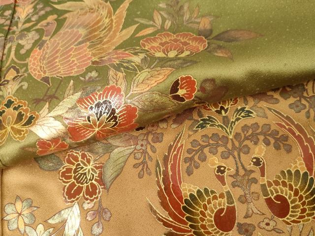 平和屋着物●訪問着　向かい鳳凰更紗花文　暈し染め　金彩　正絹　逸品　AABG0364cs 平和屋着物○訪問着 向かい鳳凰更紗花文 暈し染め 金彩 正絹