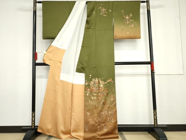 平和屋着物○訪問着 向かい鳳凰更紗花文 暈し染め 金彩 正絹