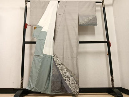 平和屋着物●京の名門　じゅらく謹製　漢方草木染　訪問着　紬地　花唐草文　正絹　逸品　AABG1041ph