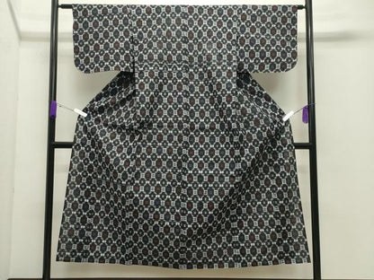 平和屋着物●久留米絣　単衣　吉祥文　綿　逸品　CABC8143gh