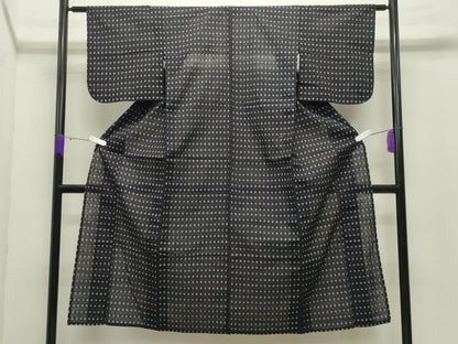 平和屋着物●久留米絣　単衣　十字絣　綿　逸品　CABC8155gh