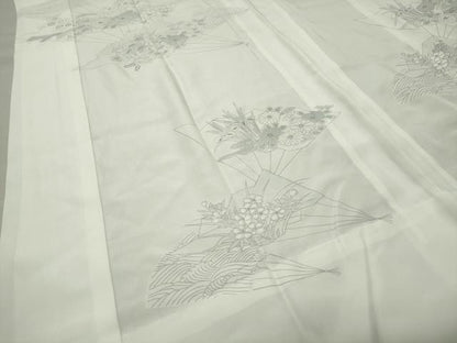平和屋着物●長襦袢　無双仕立て　檜扇花文　銀彩　正絹　逸品　CABC8180gh