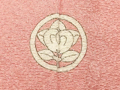 平和屋着物●本草木染作家 瑞寶 色無地 舞花地紋 薄紅色 正絹 逸品 CABC8157gh