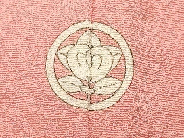 平和屋着物●本草木染作家 瑞寶 色無地 舞花地紋 薄紅色 正絹 逸品 CABC8157gh