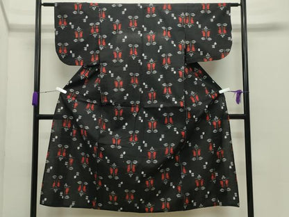 平和屋着物●久留米絣　単衣　草花文　綿　逸品　CABC8147gh