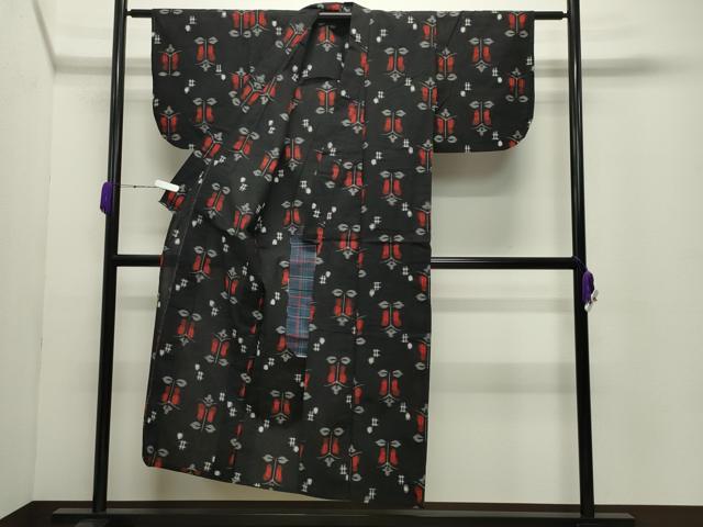 平和屋着物●久留米絣　単衣　草花文　綿　逸品　CABC8147gh