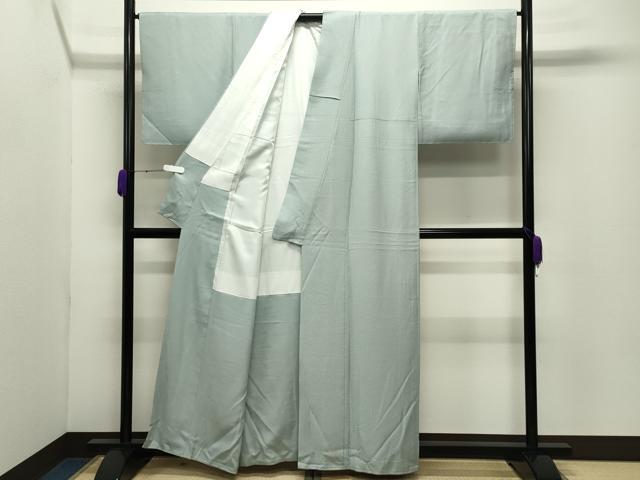 平和屋着物●上質な色無地 舞花地紋 青磁鼠色 正絹 逸品 未使用 CABC8242gh