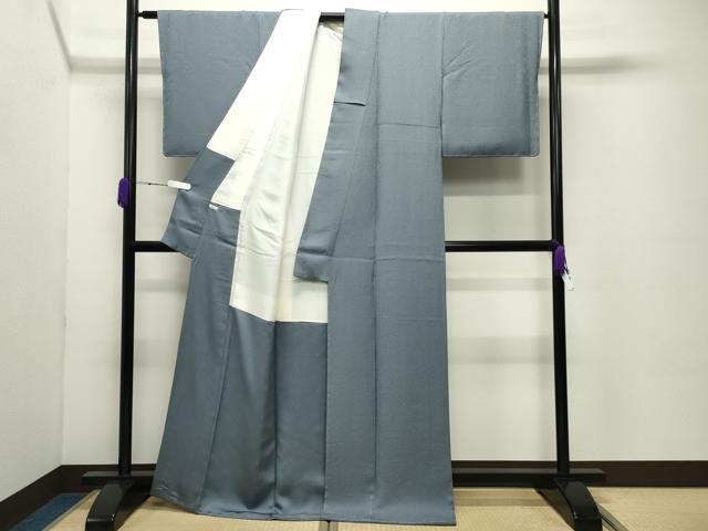 平和屋着物●上質な色無地 草花地紋 藍鼠色 正絹 逸品 未使用 CABC8244gh