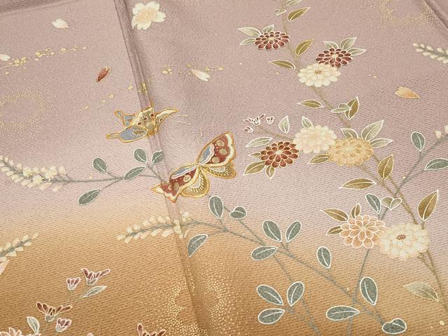 平和屋着物●訪問着　駒刺繍　舞蝶花文　暈し染め　金彩　正絹　逸品　CABC8262gh