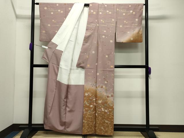 平和屋着物●訪問着　駒刺繍　舞蝶花文　暈し染め　金彩　正絹　逸品　CABC8262gh