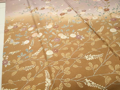 平和屋着物●訪問着　駒刺繍　舞蝶花文　暈し染め　金彩　正絹　逸品　CABC8262gh