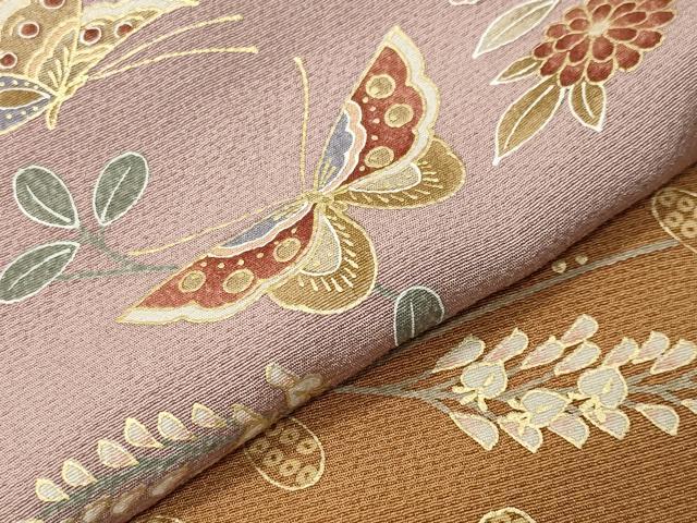 平和屋着物●訪問着　駒刺繍　舞蝶花文　暈し染め　金彩　正絹　逸品　CABC8262gh