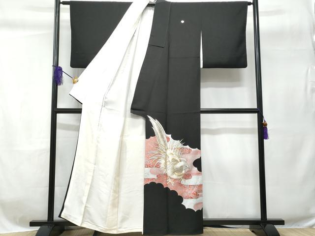 平和屋着物■豪華黒留袖 刺繍 尾長鳥吉祥文 銀彩 正絹 逸品 CABC8985fb