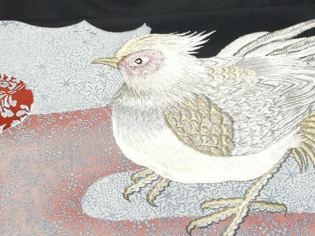 平和屋着物■豪華黒留袖 刺繍 尾長鳥吉祥文 銀彩 正絹 逸品 CABC8985fb