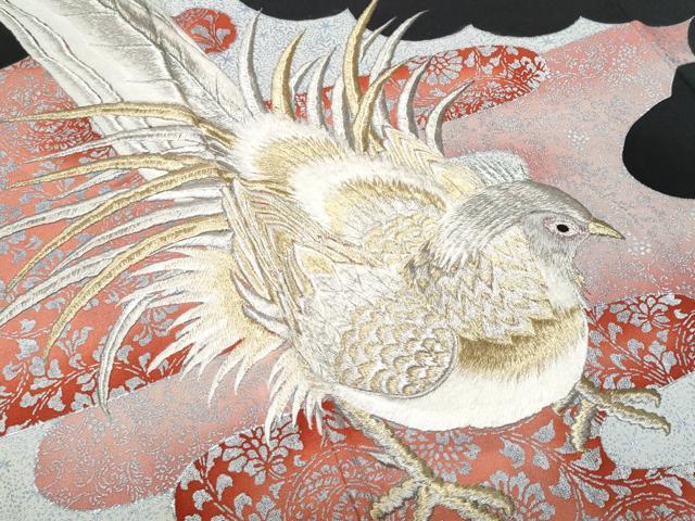 平和屋着物■豪華黒留袖 刺繍 尾長鳥吉祥文 銀彩 正絹 逸品 CABC8985fb