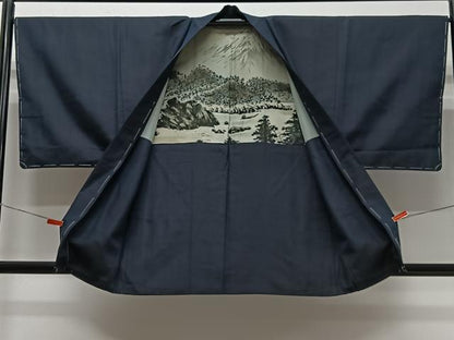 平和屋着物∞男性　羽織　蝋色　羽裏：風景文　正絹　逸品　未使用　CABC3183ua