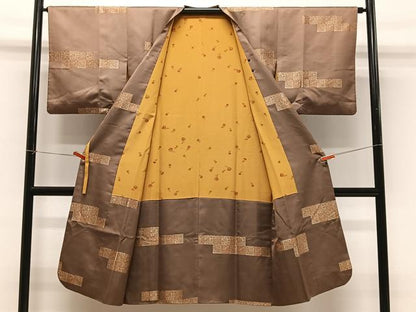 平和屋着物∞道行コート　お召地　市松花鳥文　ロング丈　正絹　逸品　CABC3196ua