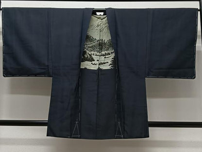 平和屋着物∞男性　羽織　蝋色　羽裏：風景文　正絹　逸品　未使用　CABC3183ua