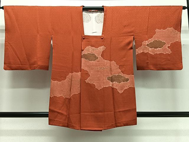 平和屋着物＃道行コート　刺繍　絞り　雲取り花文　金彩　正絹　逸品　CABD4438ua