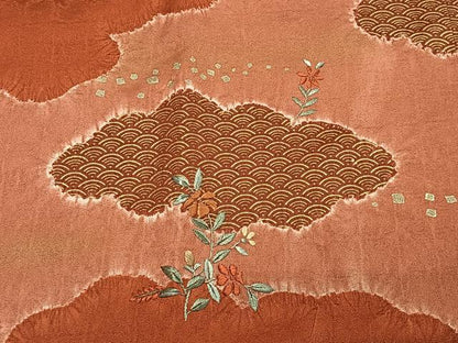 平和屋着物＃道行コート　刺繍　絞り　雲取り花文　金彩　正絹　逸品　CABD4438ua